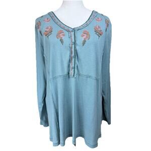 Canyon Retreat Top Women's Large Floral Embroidered V Neck Boho Casual